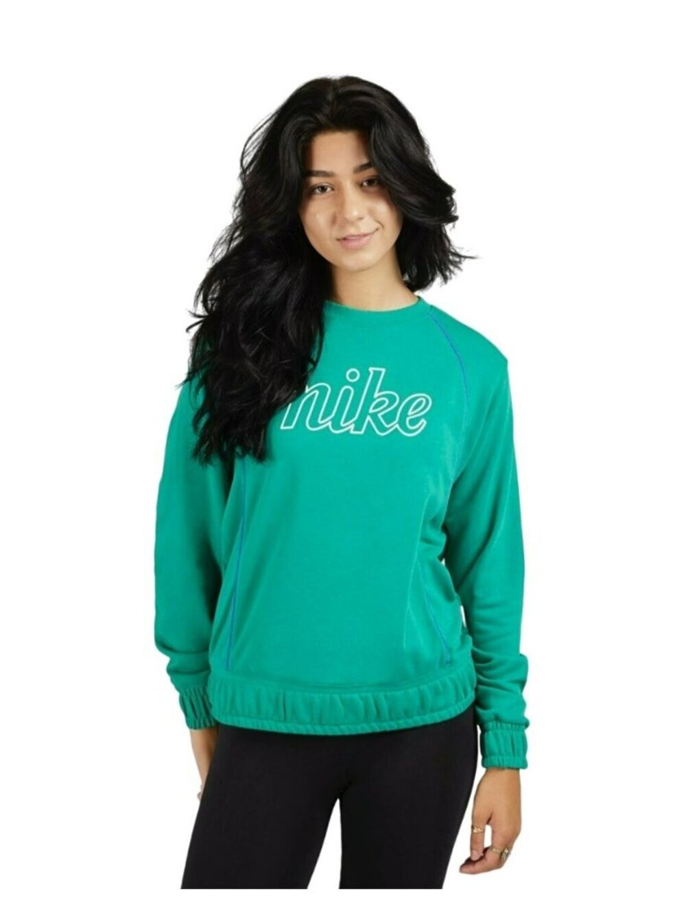 Nike Womens Size Large Sweatshirt Green Blue Wide Band Boxy Casual NWT